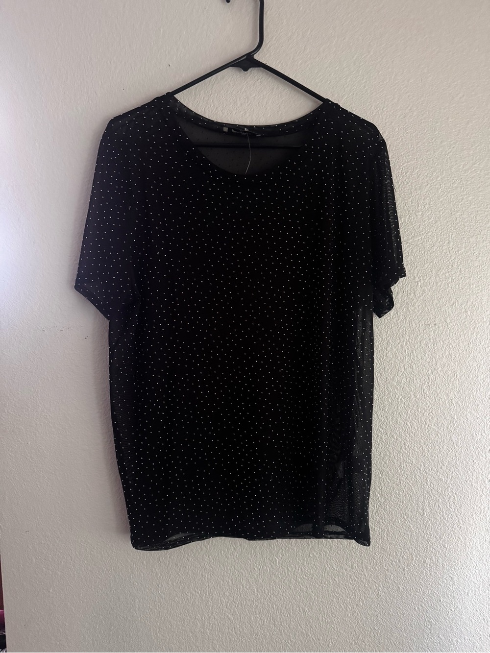 Black Short-Sleeve sheer, bling top.